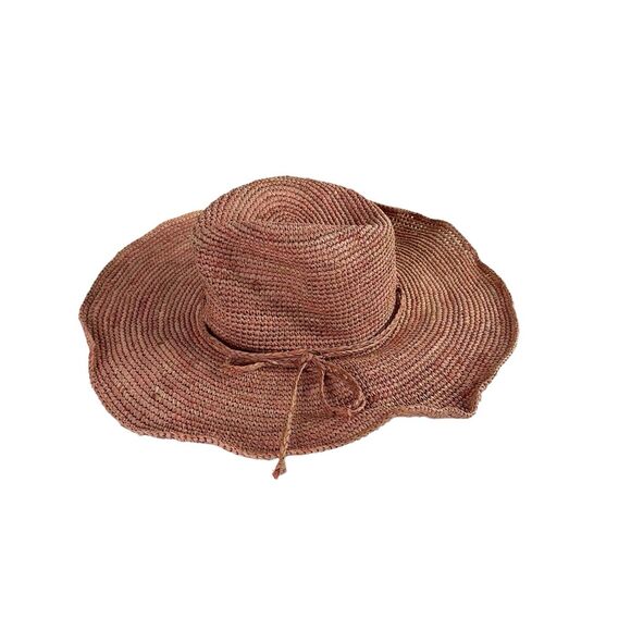 Free People Floppy Distressed Pink Straw Beach Festival Boho Hippie Hat One Size - Picture 2 of 7